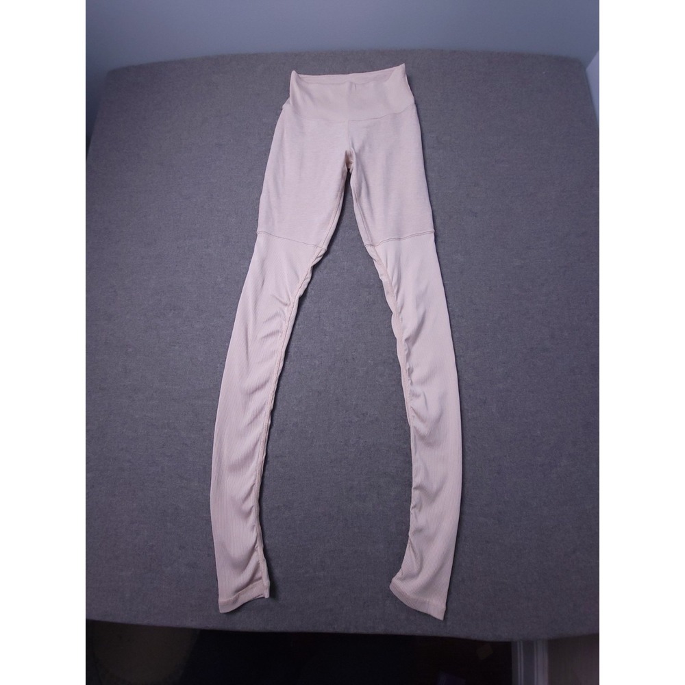 Alo High Waist Yoga Leggings Womens‎ Small Blush Pink  Ribbed Panel Slim Stretch